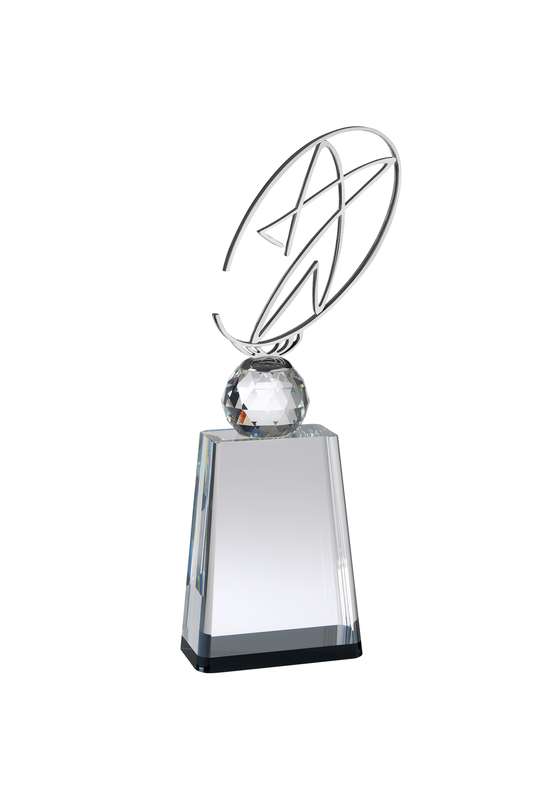 LG 12in Silver Metal Star & Black Crystal Podium Award – Silver/Clear/Black