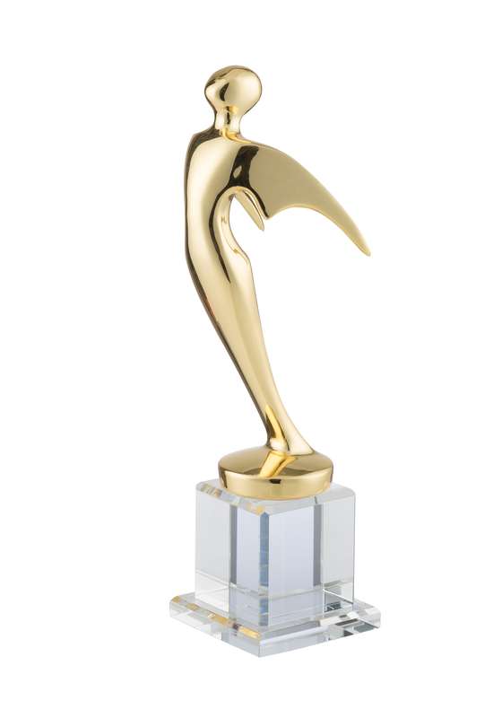 LG 10.5in Metal Flying Figure & Crystal Base Award – Clear/Gold