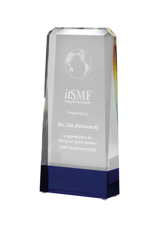 LG 9in Clear & Blue Optical Crystal Award – Clear/Blue