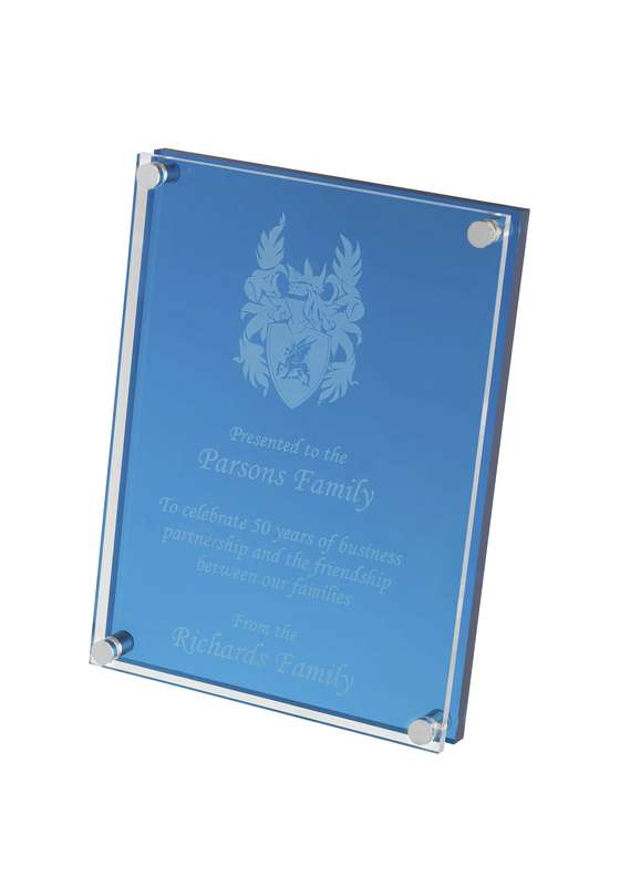 LG 8in x 6in Clear & Blue Plaque Acrylic Award – Clear/Blue