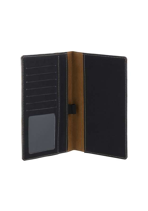 LZM 7.75in x 4.5in Black Leatherette Cheque Wallet – Black