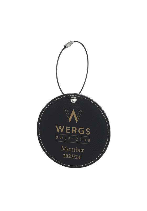 LZM 3.5in Black Leatherette Round Bag Tag – Black