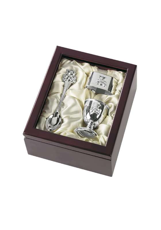 Egg Cup, Spoon & Napkin Ring Set Boxed – Brown/Silver