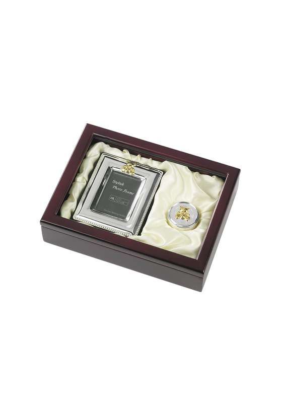 3in x 2in Photo Frame & First Tooth Holder Boxed – Brown/Silver/Gold