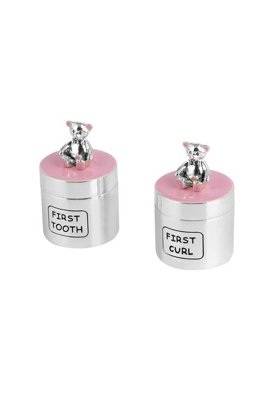 1.75in Pink Enamel First Tooth & Curl Set – Silver/Pink
