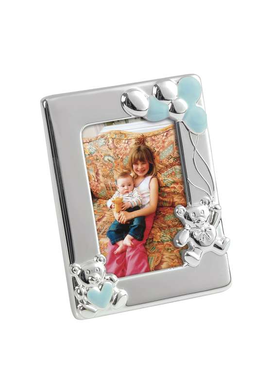 MB 4in Blue Enamel Teddy Photo Frame – Silver/Blue