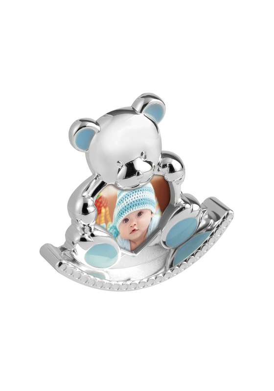 MB 5in Blue Enamel Rocking Teddy Photo Frame – Silver/Blue