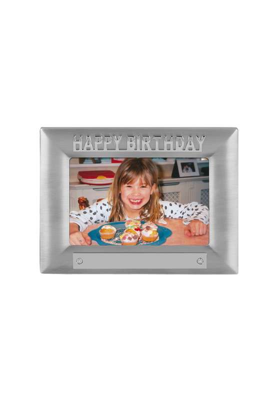 MB 7in x 5.25in Happy Birthday Photoframe – 6in x 4in Photo – Silver