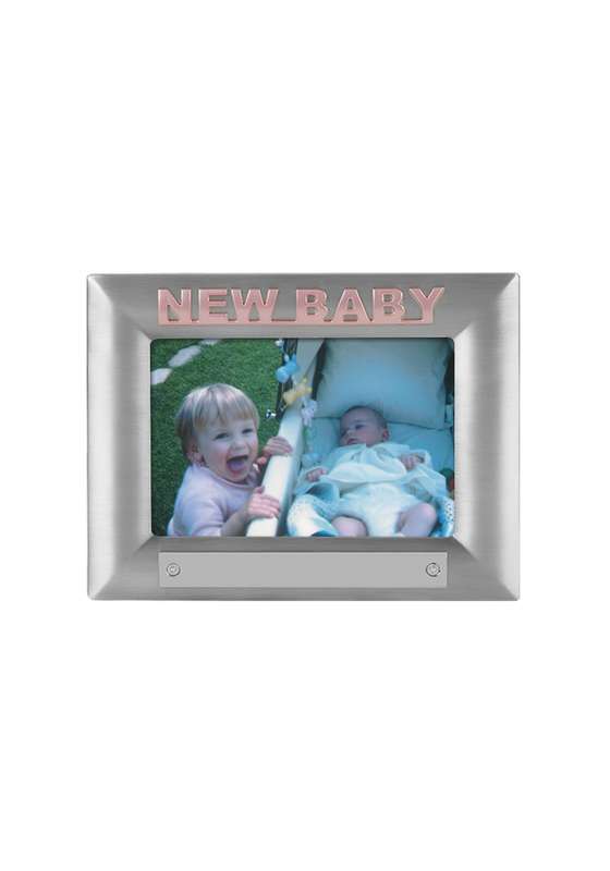 MB 7in x 5.25in New Baby Pink Photoframe – 6in x 4in Photo – Silver/Pink