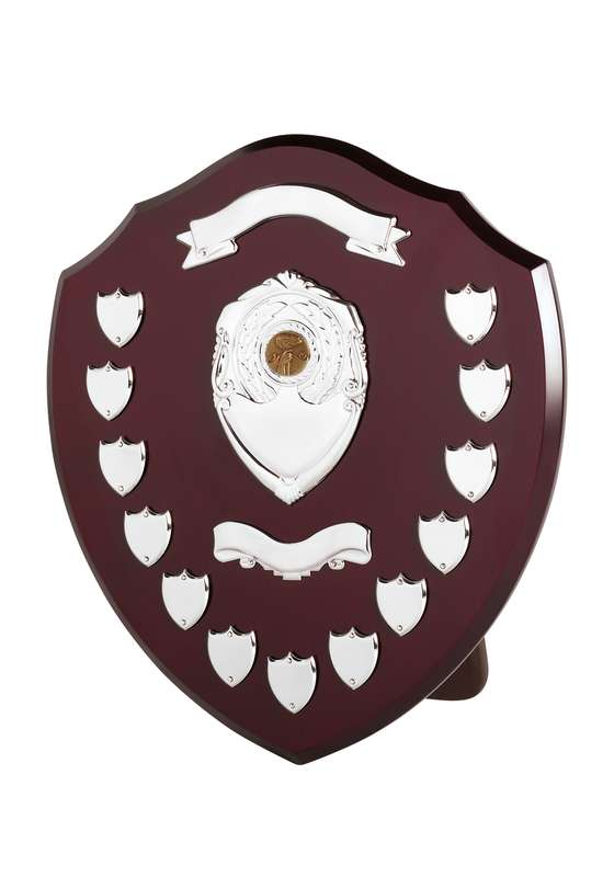 MC MB 16in Perpetual Shield Award – Scrolls & 13 Side Shield – Brown