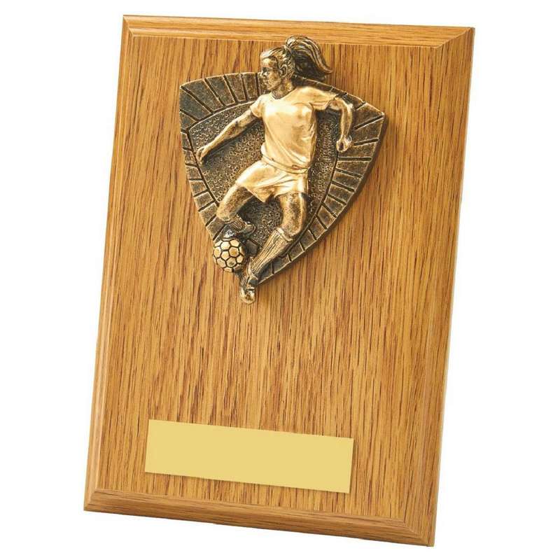 Female Footballer Wood Plaque Award