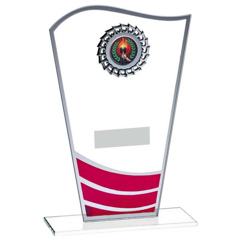Glass Award with Red Waves and Silver Trim