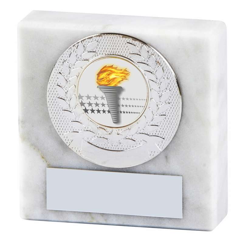 White Marble Paperweight – Metal Trim