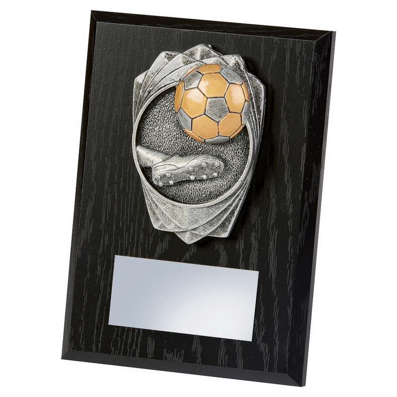 Antique Silver Boot/Ball, Black Wood Award