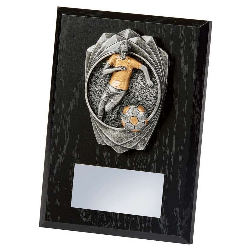 Antique Silver Male Footballer, Black Wood Award