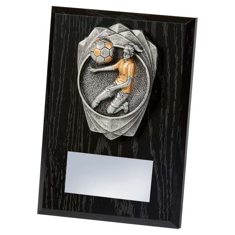 Antique Silver Female Footballer, Black Wood Award