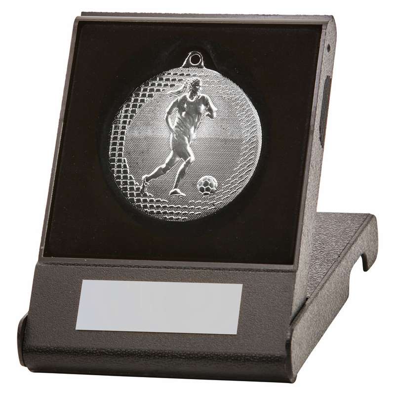 Gold Female Football Medal in Case