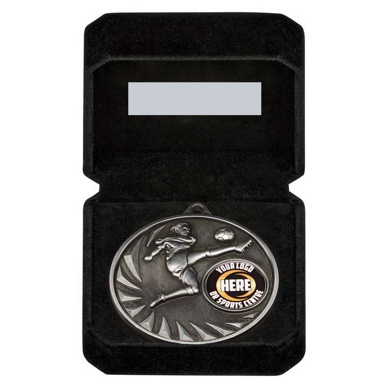 Gold Female Football Medal in Case
