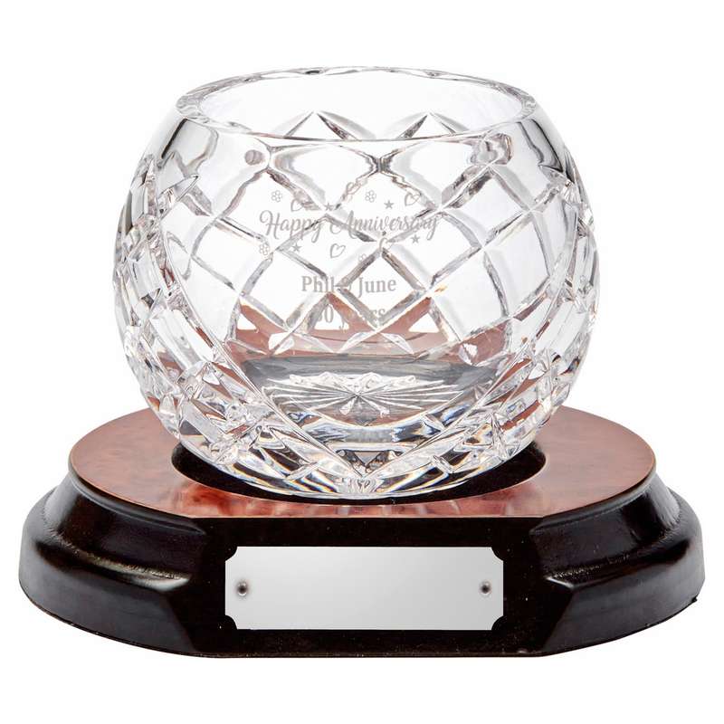 24% Lead Crystal Bowl with Panel on Wood Base