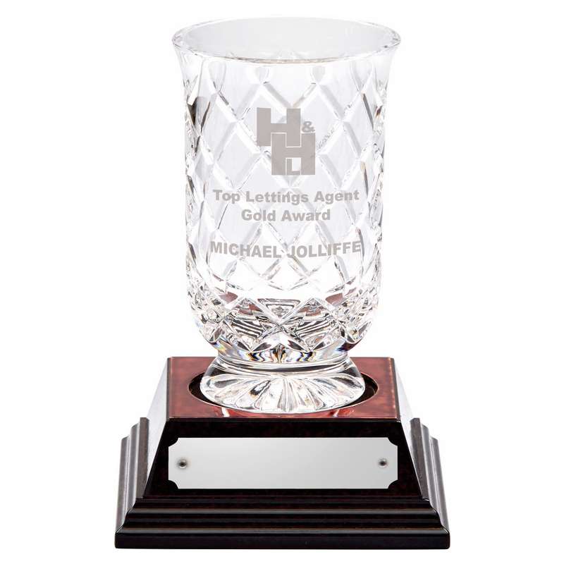 24% Lead Crystal Vase with Panel on Wood Base