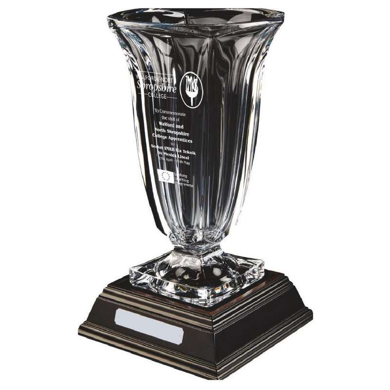 Large Bohemia Crystalite Vase Award with Stem (With Panel for Engraving)