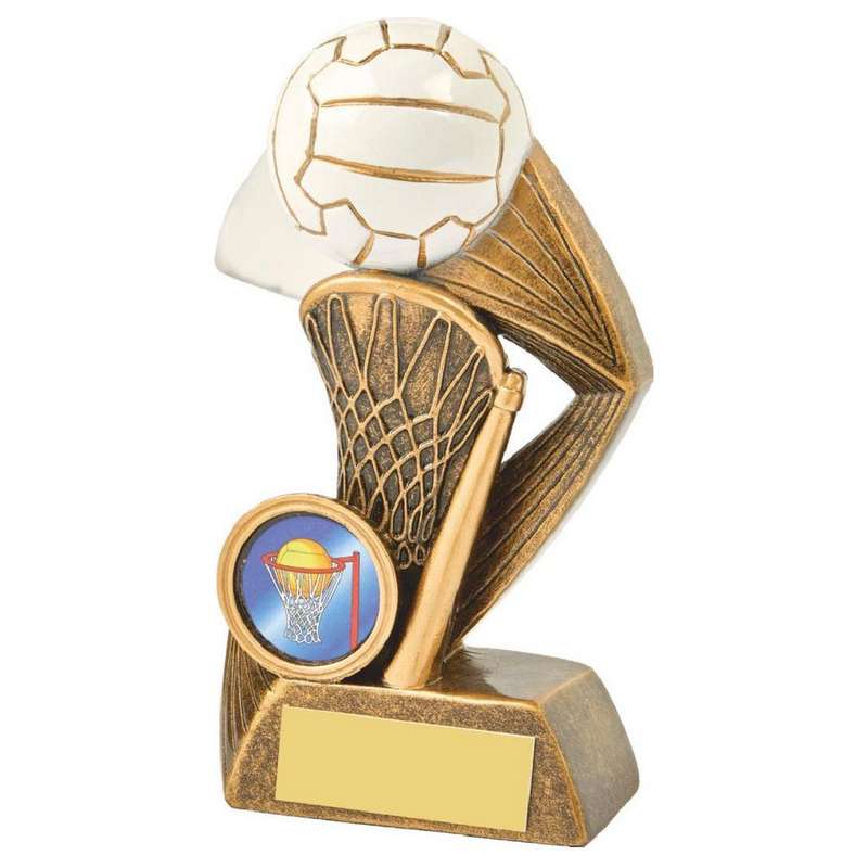 Antique Gold/White Netball Action Resin