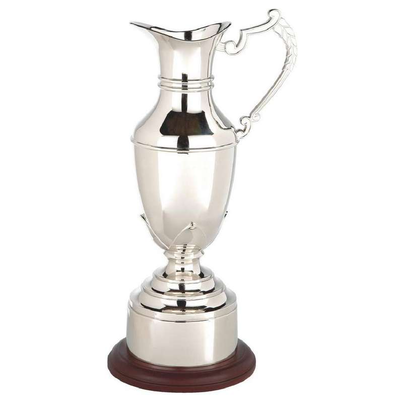 Nickel Plate Claret Jug on Wood Plinth with Band