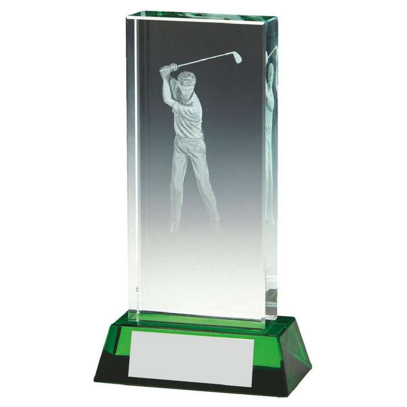 Male Golf Jade Glass Block with Green Base (In Presentation Case)