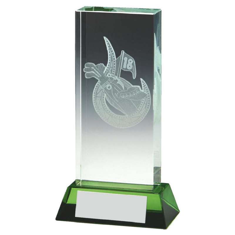 Golf Bag Jade Glass Block with Green Base (In Presentation Case)