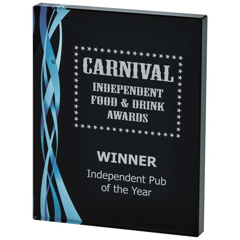 Rectangular Blue Glass Award – Black Background