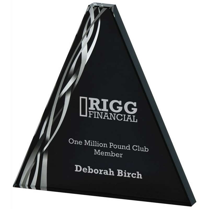 Triangular Silver Glass Award – Black Background