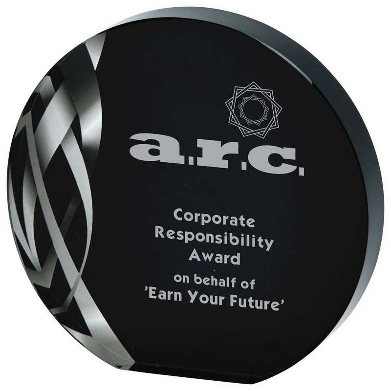 Circular Silver Glass Award – Black Background